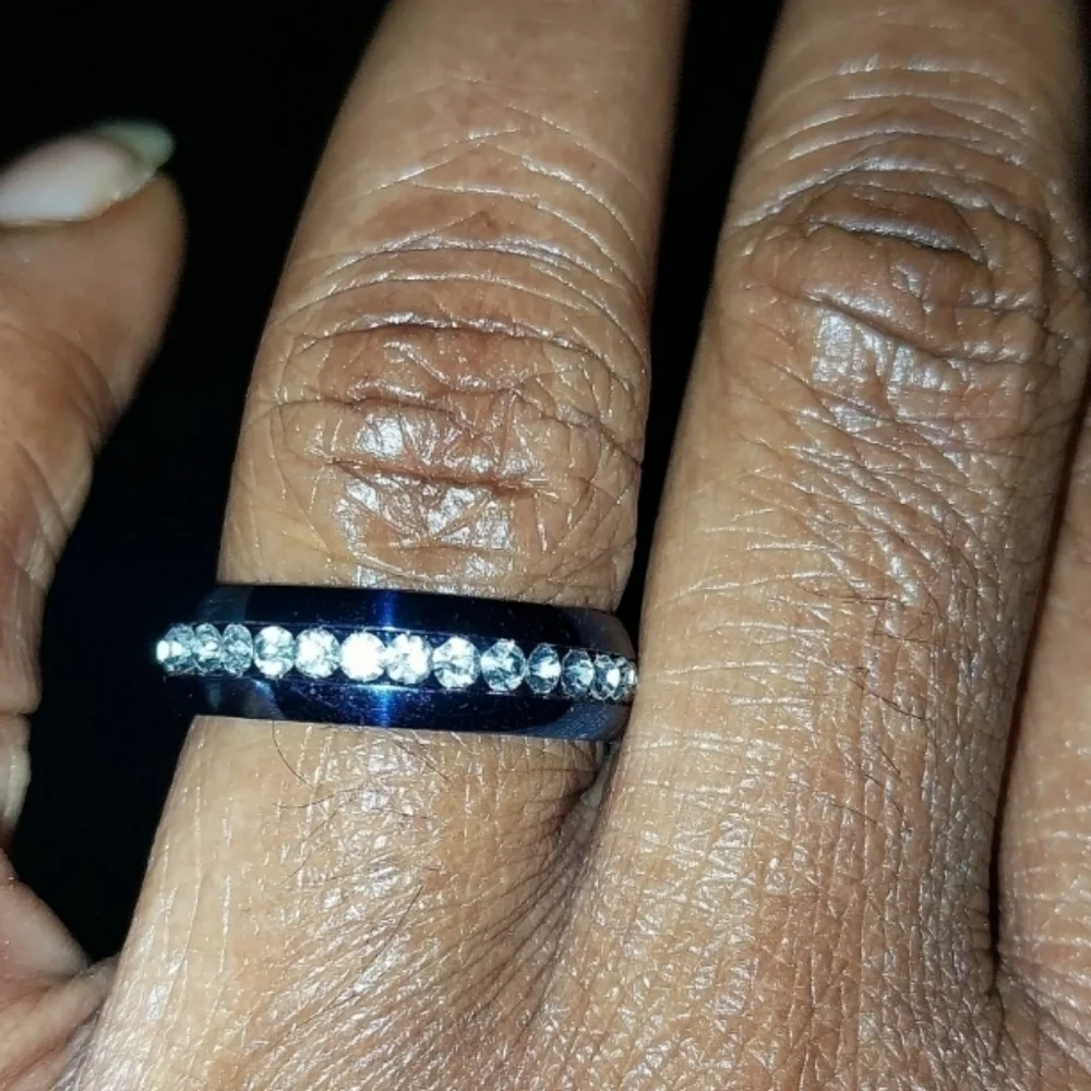 Elegant Stainless  steel Blue Crystal Unisex Ring Sz 8